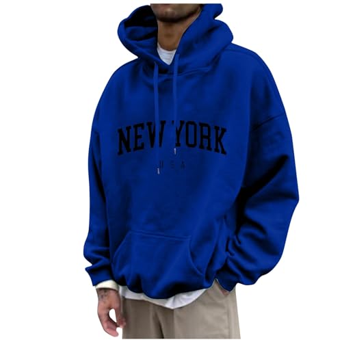 Hoodies for Men Long Sleeve New York Letter Graphic Print Hoodie for Mens Casual Oversize Pullover Sweatshirt