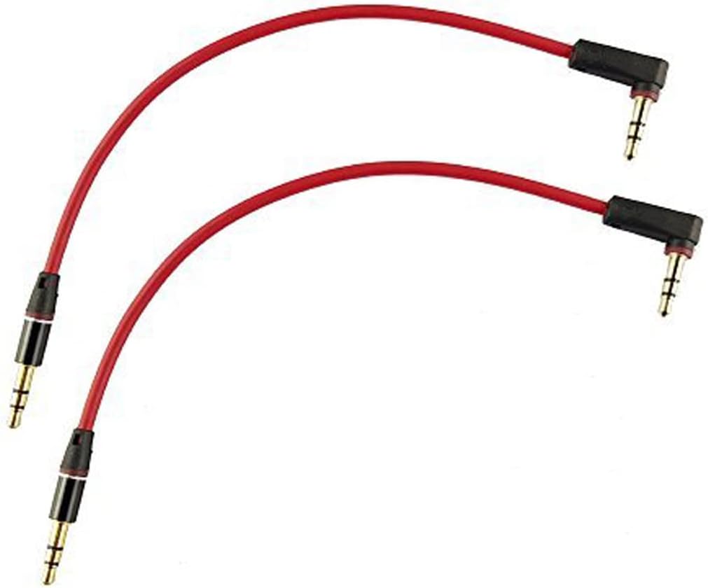 Seadream 3.5mm Aux Cable Short 2Pack 8inch 3Port 3.5mm Right Angle Male to Male Stereo Audio Cable Replacement for Headphones, iPods, iPhones, iPads, Home/Car Stereos and More