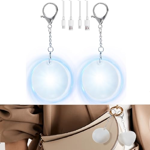 Guniata 2 Stück Handtaschenlicht,Herz Licht Tasche mit Automatischem Sensor,Tragbare Handtaschenlicht LED Aufladbar,Taschenlicht für Handtasche für Handtaschen Schultaschen(Runden)