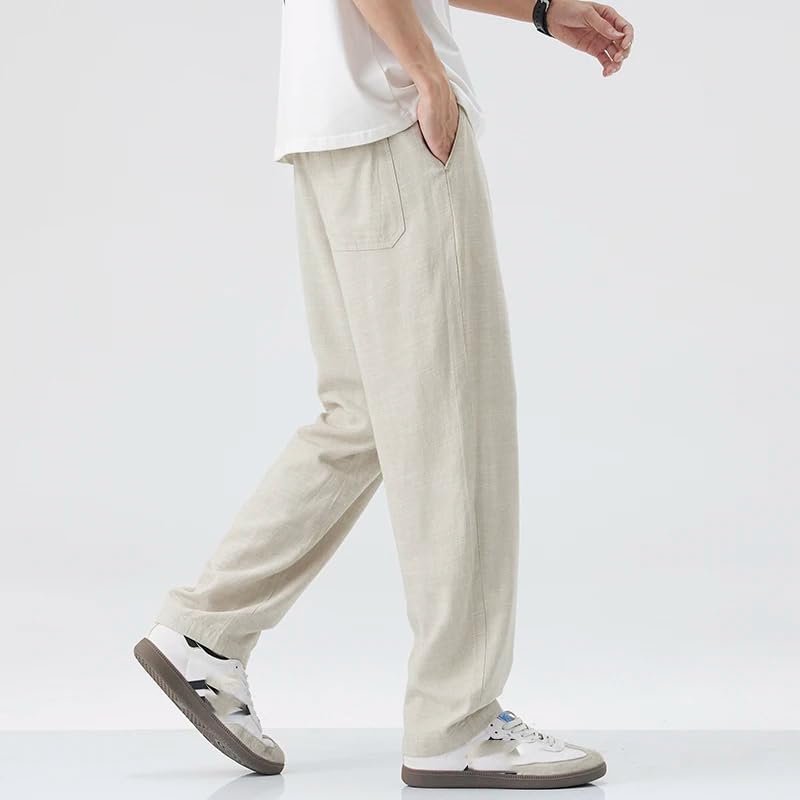 Summer Sweatpants Men Multi-Pockets Drawstring Cotton Casual Pants Male Loose Straight Trousers4