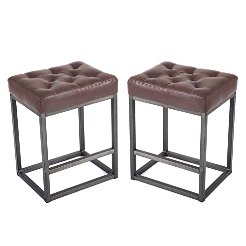 Flysky Bar Stools Set Of 2 - Counter Height Stools, Geometric Upholstered 24 Inch Saddle Stool, Backless Pu Leather Kitchen Stools #TOP1
