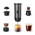 3-in-1 Portable Espresso Machine for Travel & Camping- 20 Bar Self-Heating Portable Coffee Maker with USB-C LED Display Car Coffee Maker, Compatible with Grounds&Capsules(Ns&DG) for RV, Hiking, Office