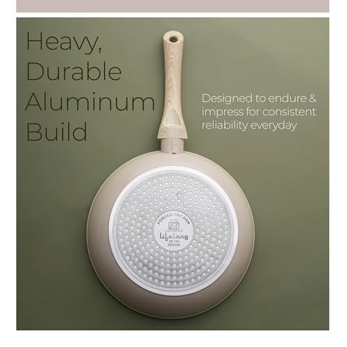 Image of Lifelong Forged Fry Pan 24cm with Glass Lid | 1.8Ltr, 1.9kg Pan | Ceramic Coated | Gas Stove and Induction Friendly | Non-Stick, Teflon Free & Durable |Skillet for Cooking, Searing, Sauteing, & Frying