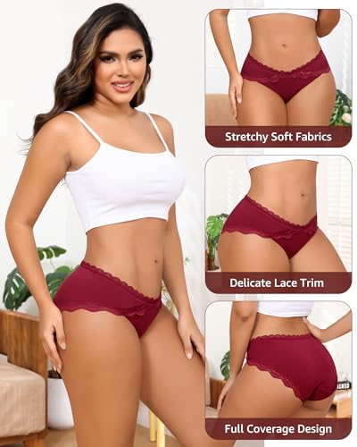 LEVAO Cotton Underwear for Women Lace Cut Out Bikini Panties Stretch Ladies Cheeky Briefs 6 Pack S-XXL2