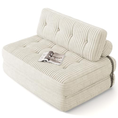 Xbro Faltbares Schlafsofa für 2 Personen,Sofa Bett, Faltbares Gästebett für Kleine Räume, 90x130 cm Gefaltet, 200x130 cm Ausgebreitet, Beige