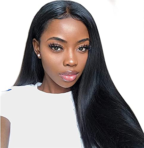 Perruque Longue Droite Noire pour Femmes Perruque Droite Soyeuse Naturelle Partie Centrale Perruque Synthétique Résistant À La Chaleur Utilisation Quotidienne Partie Jeu De Rôle A,70CM Cover