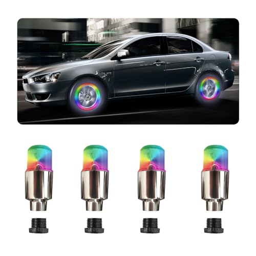 Suvnie 4 PCS LED Tire Valve Lights, Waterproof Light up Air Neon Bicycle Motorcycle Tyre Valve Flash Lights, Bike Truck Golf Cart Wheel Assemblies Lamp, Exterior Car Accessories (Colorful)