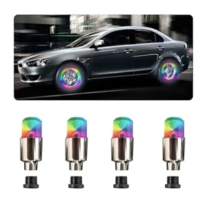 Suvnie 4 PCS LED Tire Valve Lights, Waterproof Light up Air Neon Bicycle Motorcycle Tyre Valve Flash Lights, Bike Truck Golf Cart Wheel Assemblies Lamp, Exterior Car Accessories (Colorful)