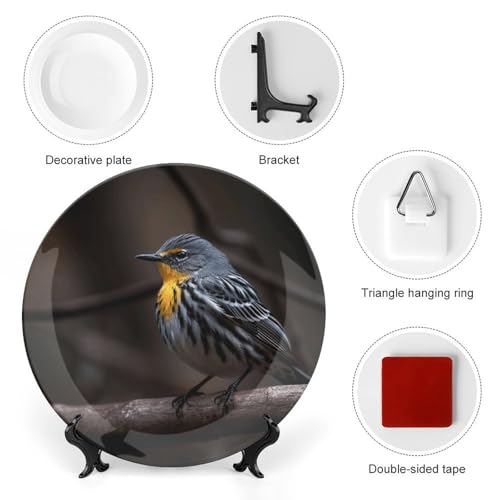 Plato decorativo Bird Sitting on Branch de porcelana 6 in miniatura 3