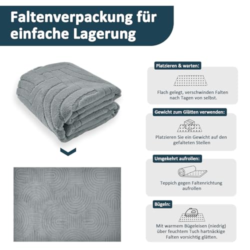 WONGS BEDDING Wohnzimmer Teppich Modern Waschbar 160x230cm, Grau – Ansicht 6