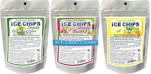 Ice Chips Xylitol Candy Mints 3 Pack: Lemon, Sour Cherry & Sour Apple; 2 Oz each, includes Band