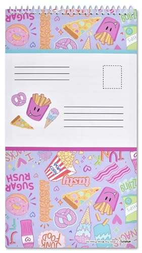 Image of iscream + Corey Paige Designs Fold and Send Girls Stationery - Candy Yum | 40 Pack, Fun Print, Spiral Bound, Large 10.5 inch x 5.75 inch Cards, Coordinating Sticker Sheets, Fold and Send, Summer Camp Ready