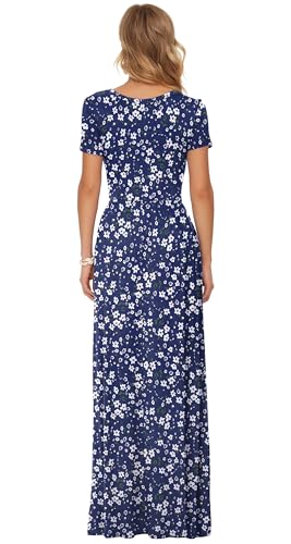 Image of AUSELILY Women's Summer Short Sleeve Loose Plain Casual Long Maxi Dresses | Year Round wear solid floral print, Casual wear, Empire waist, Floor length, Side pockets