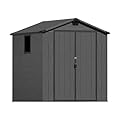 Greesum 6×6FT Plastic Outdoor Storage Shed with Floor, Resin Storaged Sheds with Lockable Double Door, Window & Vents, All-Weather Tool Sheds for Garden, Backyard, Patio, Dark Gray