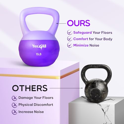 Yes4All Soft Kettlebell, PVC Kettlebells Exercise Weights & Color-Coded Strength Training Soft Kettlebells, Comfortable Hand Weights for Women at Home - 15LB - Purple by Yes4All - Image 6