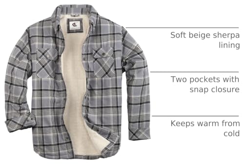 Image of COEVALS CLUB Men's Flannel Fleece Sherpa Quilted Lined Plaid Snap Work Shirt Jacket /Hooded