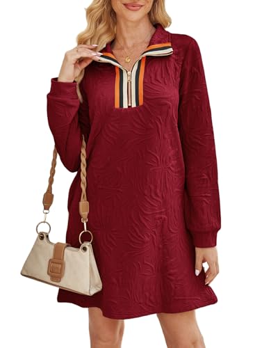 Image of BLENCOT Women's Dress Zip Up Stand Neck Pullover Sweatshirt Mini Dresses