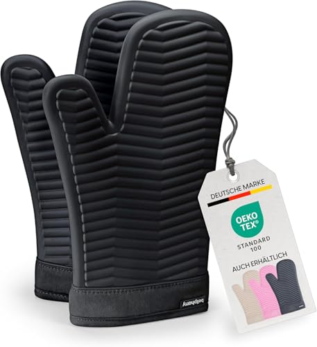 Bellphany Silikon Ofenhandschuhe Paar - Topfhandschuhe zum Kochen & Backen, Backhandschuhe hitzebeständig bis 250°C, Schwarz Bellphany Silikon Ofenhandschuhe Paar - Topfhandschuhe zum Kochen & Backen, Backhandschuhe hitzebeständig bis 250°C, Schwarz