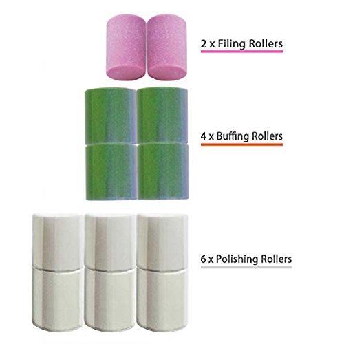 Replacement Rollers for Care me Electric Nail Care System - 2x Coarse Filing 4x Buffing & 6x Shining Heads - A Pack of 12 Refills at Great Value
