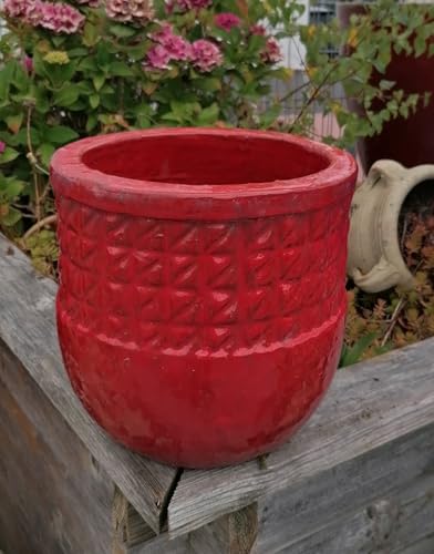 Generisch NEU !! Roter Pflanztopf ø 24 cm aus frostfesten Steinzeug Pflanztopf Blumentopf Garten Deko Mediterran Kübel