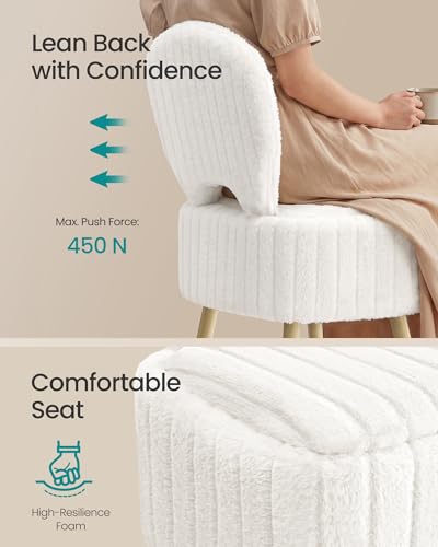 Image of SONGMICS Small Vanity Chair with Storage and Folding Back, Vanity Stool, Footrest Footstool Ottoman, Dressing Table Stool, Furry Padded Seat, for Makeup Room, Bedroom, Cream White ULOM532WD01