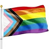 【Artesanía calidad】 La bandera del arco iris está hecha de tela de primera calidad. Doble cosido en todo el borde y reforzado con un cabezal de lona y dos arandelas de latón gruesas.