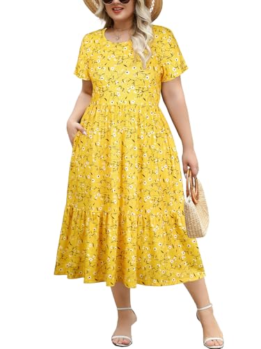 Women's Plus Size Midi Casual Dress with Pockets 1X-4X Tiered Sho...