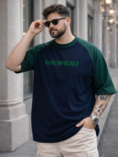 Image of Veirdo Men's 100% Pure Cotton Half Sleeve Plus Size Printed T-Shirt with Raglan Sleeve Stylish Comfortable & Durable Tees (Sizes: 2XL to 5XL)