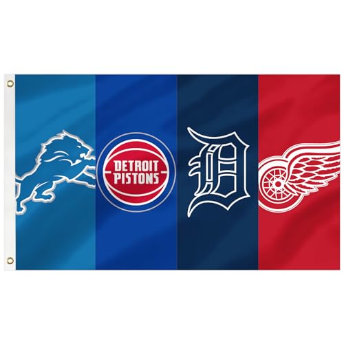 TisTm Detroit Four Team Flag 3x5 feet Basketball Team Flags Holiday Party Sports Yard Indoor Outdoor Decoration Fans Gift