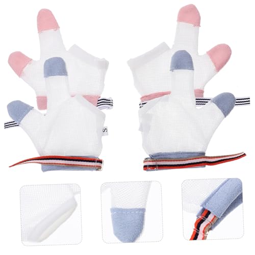 FRCOLOR Thumb Sucking Stop Gloves for Infants 2 Pairs of Breathable Finger Protective Gloves for Preventing Finger Sucking and Nail Biting Soft Food-Grade Silicone2