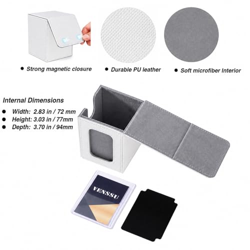 Image of Venssu MTG Deck Box for Commander Display,Card Deck Box Fits 100 Double Sleeved Cards,TCG with 2 Dividers and 1 Toploader (White&Grey)
