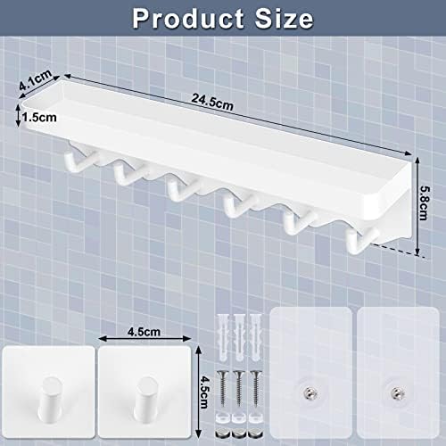 Sarmeley Key Holder for Wall, Key Hangers for Wall with 6 Hooks, Key Hooks Wall Mounted Self Adhesive Key Rack with 2 Sticky Hooks for Bathroom Entryway Office Kitchen Door Hallway(White)