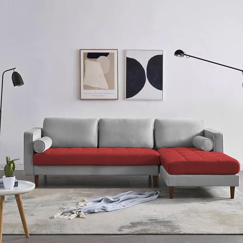 Image of Lezra RHS 4 Seater L Shape Sofa Set for Living Room (Maroon Grey Fabric) Premium Fabric Sofa