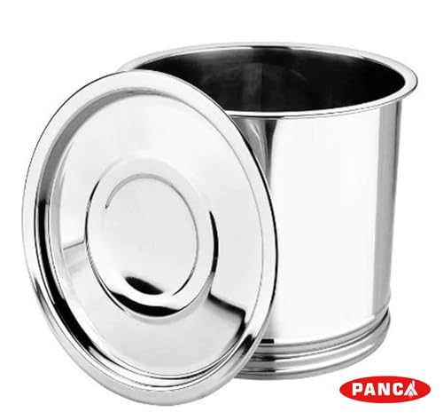 Image of PANCA Stainless Steel Pawali Storage Drum | 13 Litre Capacity (Size 12) | Durable Food-Grade Steel Drum for Kitchen Storage | Ideal for Rice, Atta, Flour, Grains & Water | (Silver)