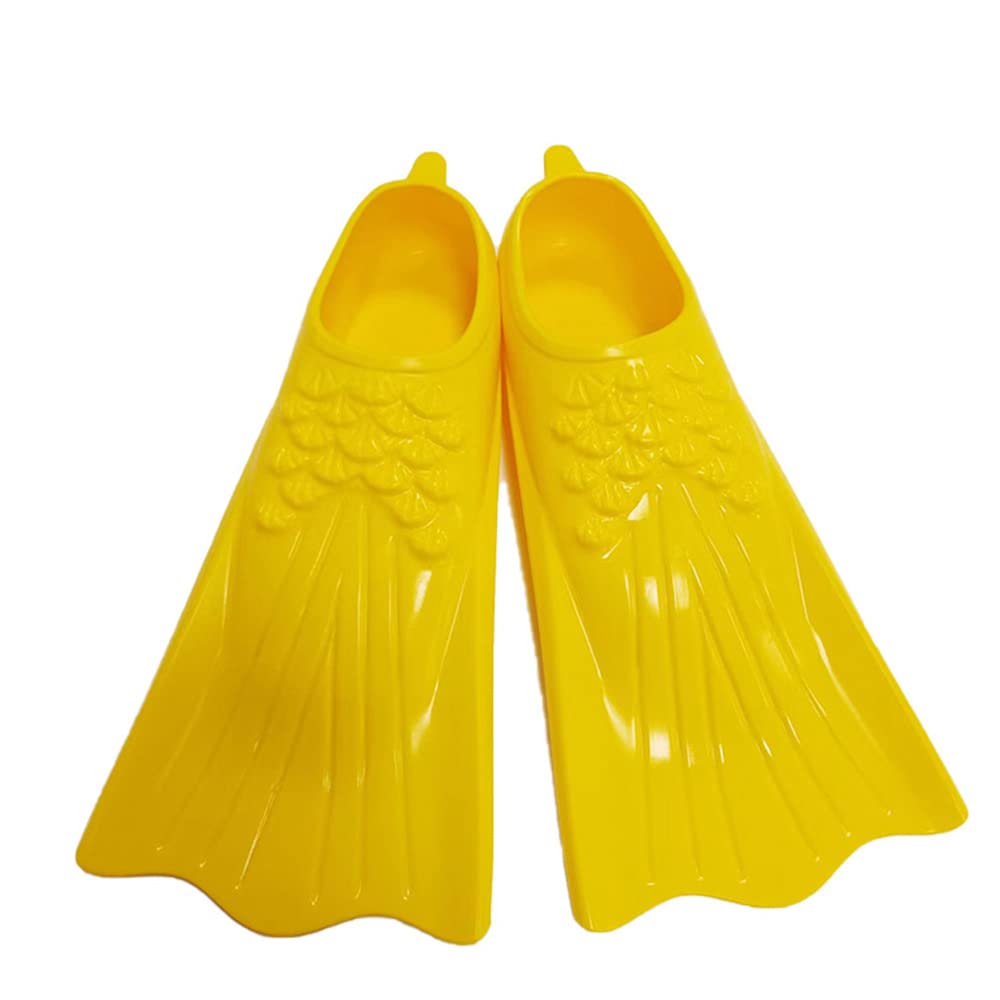 ENEN Short Swim Flippers Comfortable Soft Silicone Snorkel Fins for Kids Adult, Men, Women for Swimming, Training, Diving, Snorkelling (Yellow,XS(29-32 Yards))