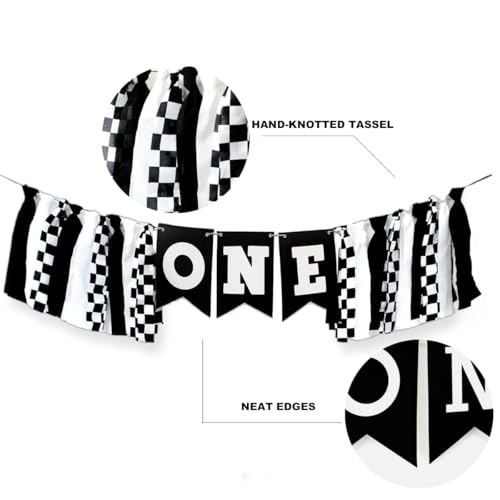 Image of Race Car Highchair Banner and Cake Topper 1st Birthday Party Decorations Black White Race Car Banner for Boys One Birthday Highchair Photo Prop Cars Theme