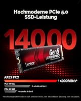 Lexar ARES PRO 1TB Gen5 NVMe M.2 SSD, PCIe 5.0 x4 Interne SSD, Bis zu 14.000 MB/s Lesen – für KI-Anwendungen, AAA-Gaming, Videoeditierung, Kompatibel mit PC, Laptops & PS5 – Ansicht 3