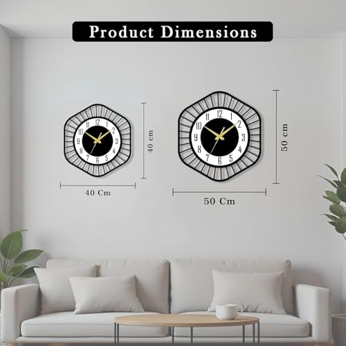 Image of Wall Clock Stylish Metal Analog Wall Clock for Living Room, Bedroom, Office, Kitchen, Home and Hall | Antique Fancy Big Size Modern Wall Watch (Black ST-62, 40 CM)