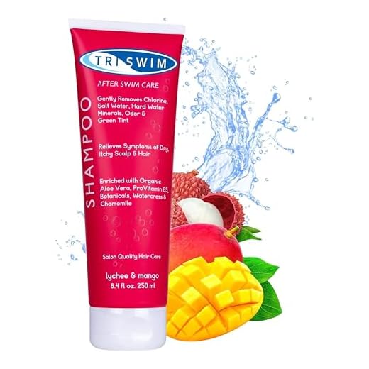 TRISWIM Champú Anticloro para Nadadores | Elimina Los Efectos Negativos Del Cloro y El Agua Dura | Cuidado Del Cabello Hidratante Después De Nadar | Lichi Mango (251ml)