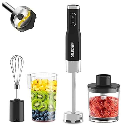 Batidora de Mano DELECHEF - 800W Electrica Minipimer, 6 velocidades - Función Turbo, Accesorio picador, Batidor emulsionador, acero inoxidable, Libre BPA