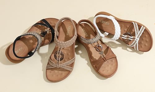 Image of UBFEN Womens Bohemian Flat Sandals With Back Strap Summer Beach Comfortable Bling