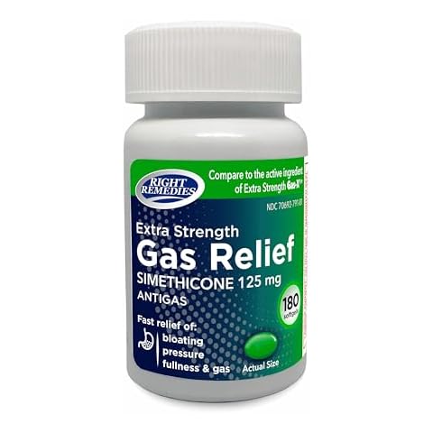 RIGHT REMEDIES Gas Relief Extra Strength, 125mg Simethicone, (180 Softgels), Fast Relief from Gas, Bloating, Fullness, Painful discomfort, Compare to Gas-X Extra Strength Active Ingredient Cover
