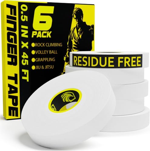 Image of EAGLES Finger Tape 2, 3, 6 or 12 Pack Black or White | Residue Free Skin Friendly Strong Athletic Sports Tapes | 0.5 inch x 45 Ft for BJJ Jiu Jitsu Grappling MMA Knob Tape Weight (White, 6 Pack)