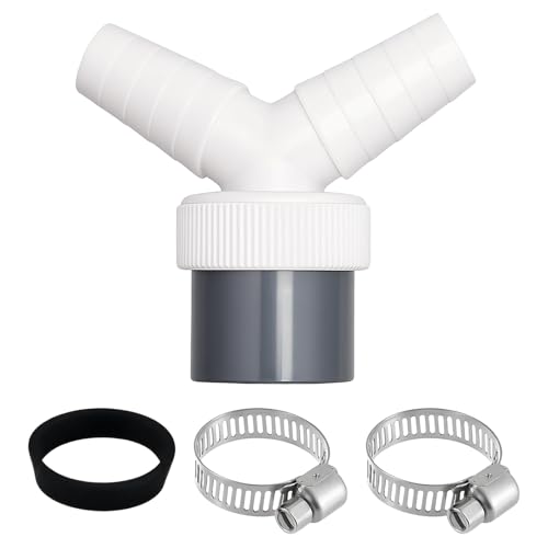 Washing Machine Waste Splitter Y Connector with 2pcs Hose Clamp,Universal Waste Pipe Splitter Y Adaptor 40mm Outlet, Washing Machine Pipe Connector with 2 Hose Clamps for Dishwasher & Dryer