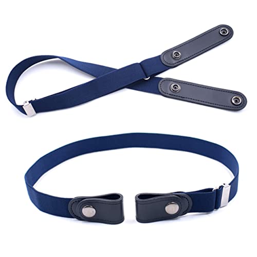 Beaupretty 2Pcs Adjustable Elastic No Buckle Waist Belts for Men Women Stretch Belt for Jeans Dresses Navy Blue Beige for All2