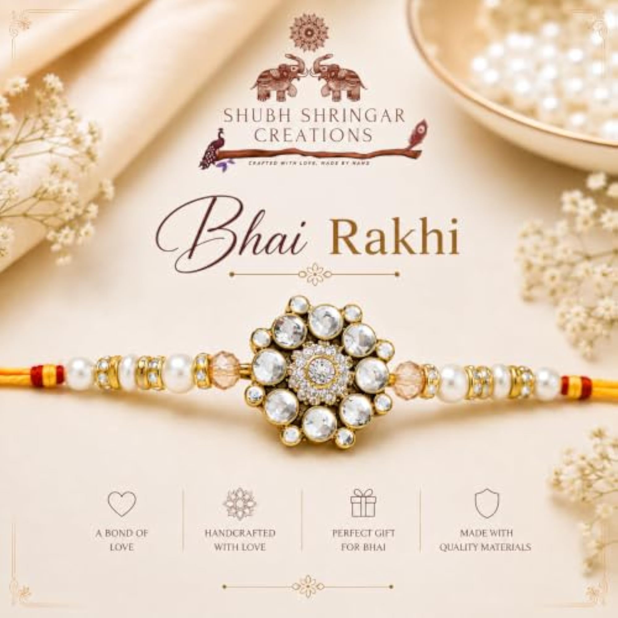 Designer Pearl & Kundan Bhai Bhabhi Rakhi Set