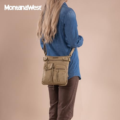 Image of Montana West Crossbody Bag for Women Multi Pocket Shoulder Medium Travel Purses Ultra Soft Washed Leather