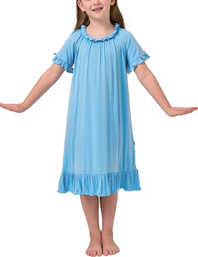 Bamboo Viscose Girls' Sleepwear Short Sleeve Ruffle Hem Kids Nightgown