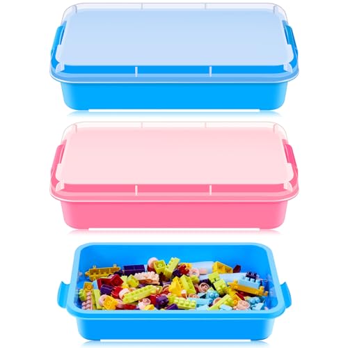 2 Pcs Sensory Bin Sand Tray with Lid for Plastic Sandbox Toy Fill with Water, Sand, Beads and More, for Indoor Outdoor Activities Play(Pink, Blue)
