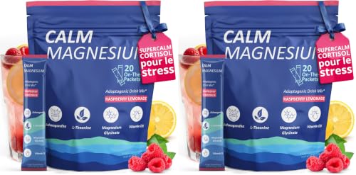 Supercalm Cortisol- Calming Magnesium Drink- Magnesium Bisglycinate, L-Theanine, Ashwagandha, Vitamin D3- For Relaxation and Sleep- Raspberry Lemonade,20 * 2= 40 Servings